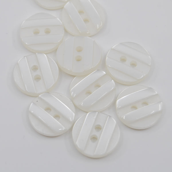 Button - Pearlised White - Self Stripe -14mm
